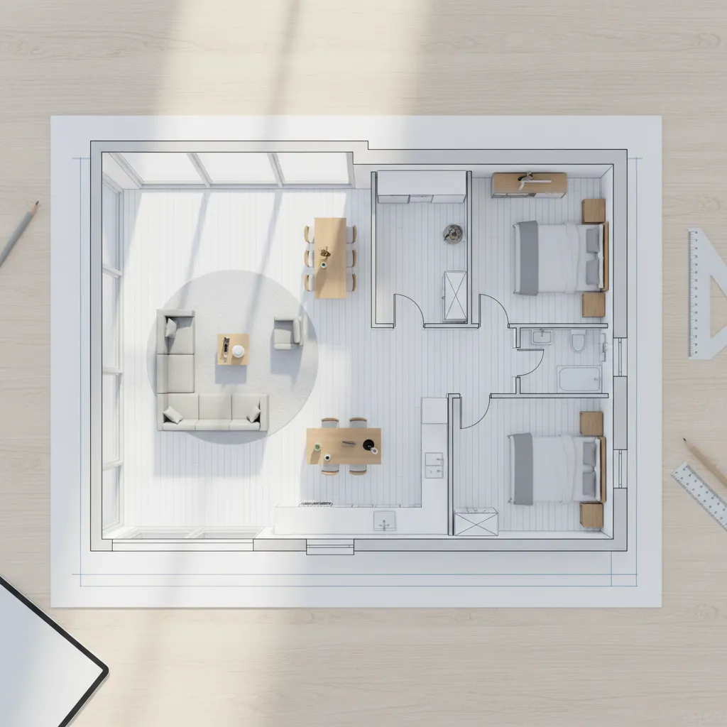 Plano de distribución de un apartamento con muebles