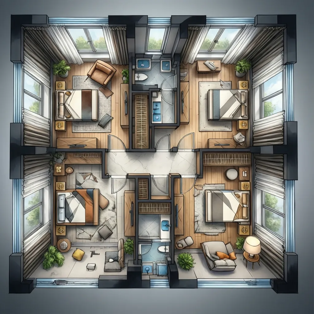 Plano de distribución de un apartamento con muebles