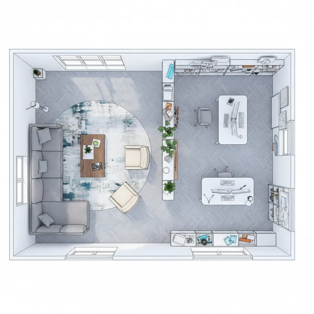 Plano de distribución de muebles en una habitación
