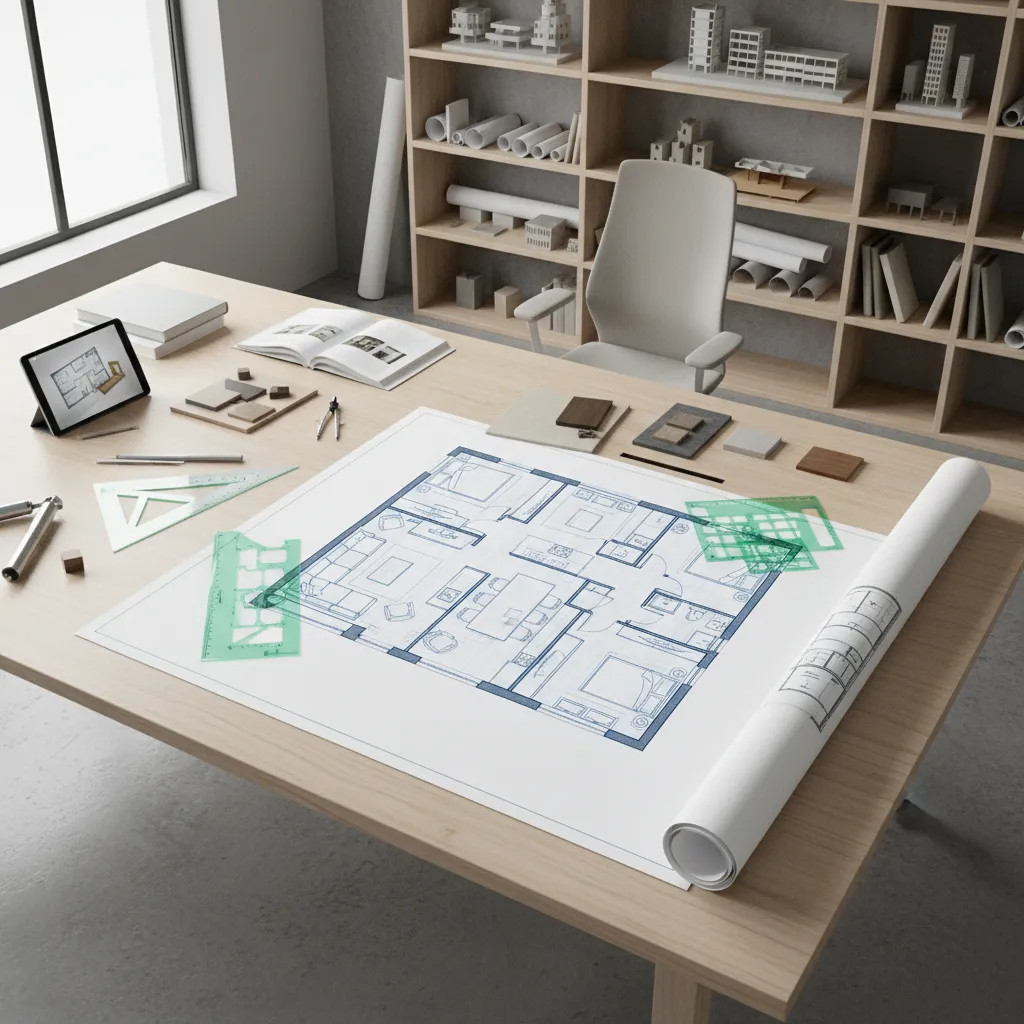Plano de distribución de un apartamento con mobiliario organizado