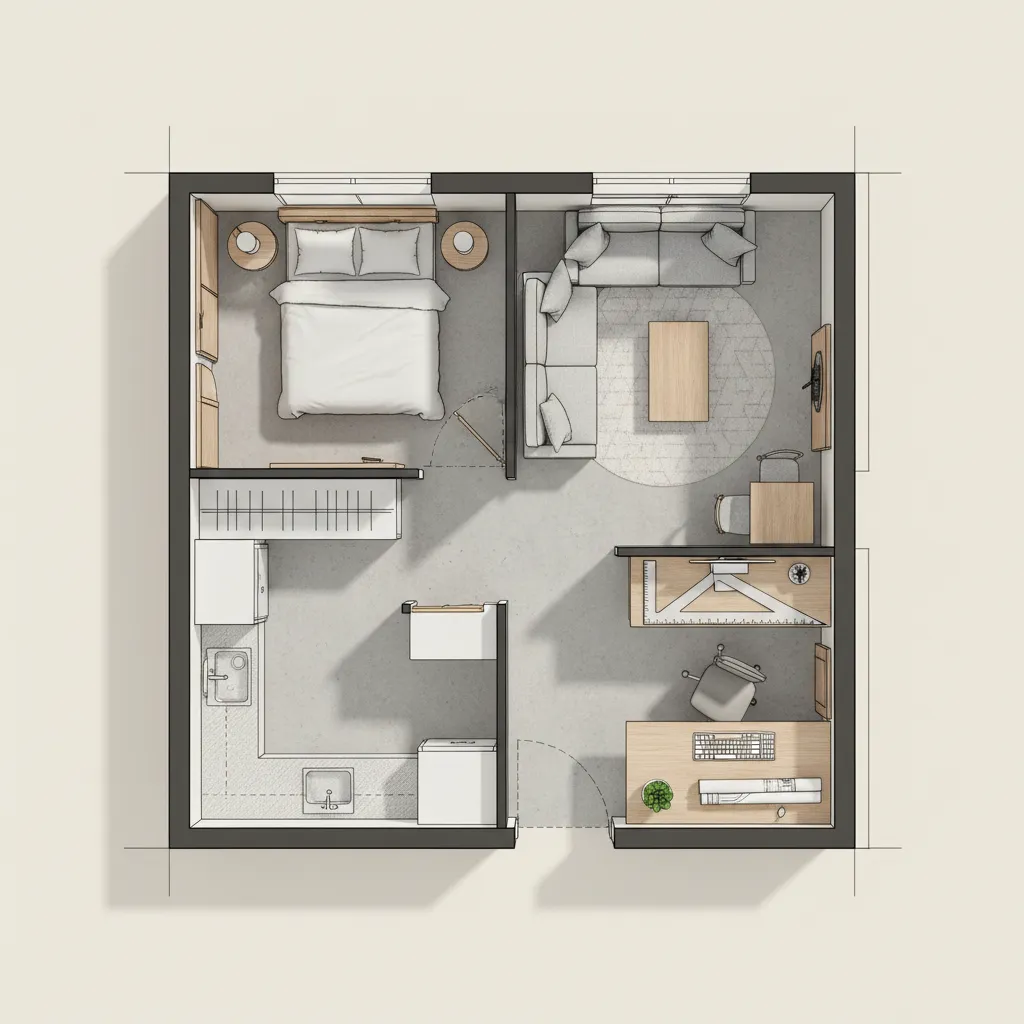 Plano de distribución de muebles para un apartamento pequeño