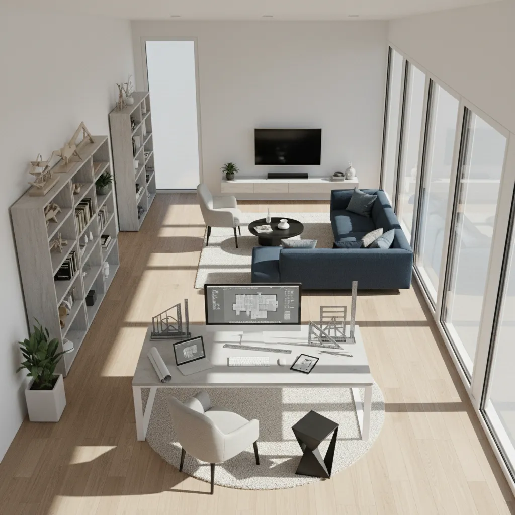 Plano de distribución de una habitación con muebles