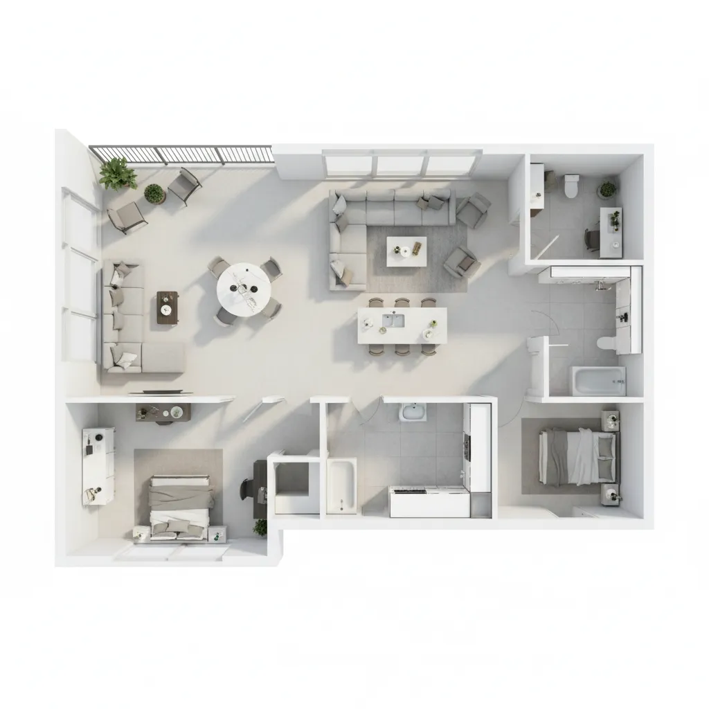 Plano de distribución de apartamento con muebles en diseño digital