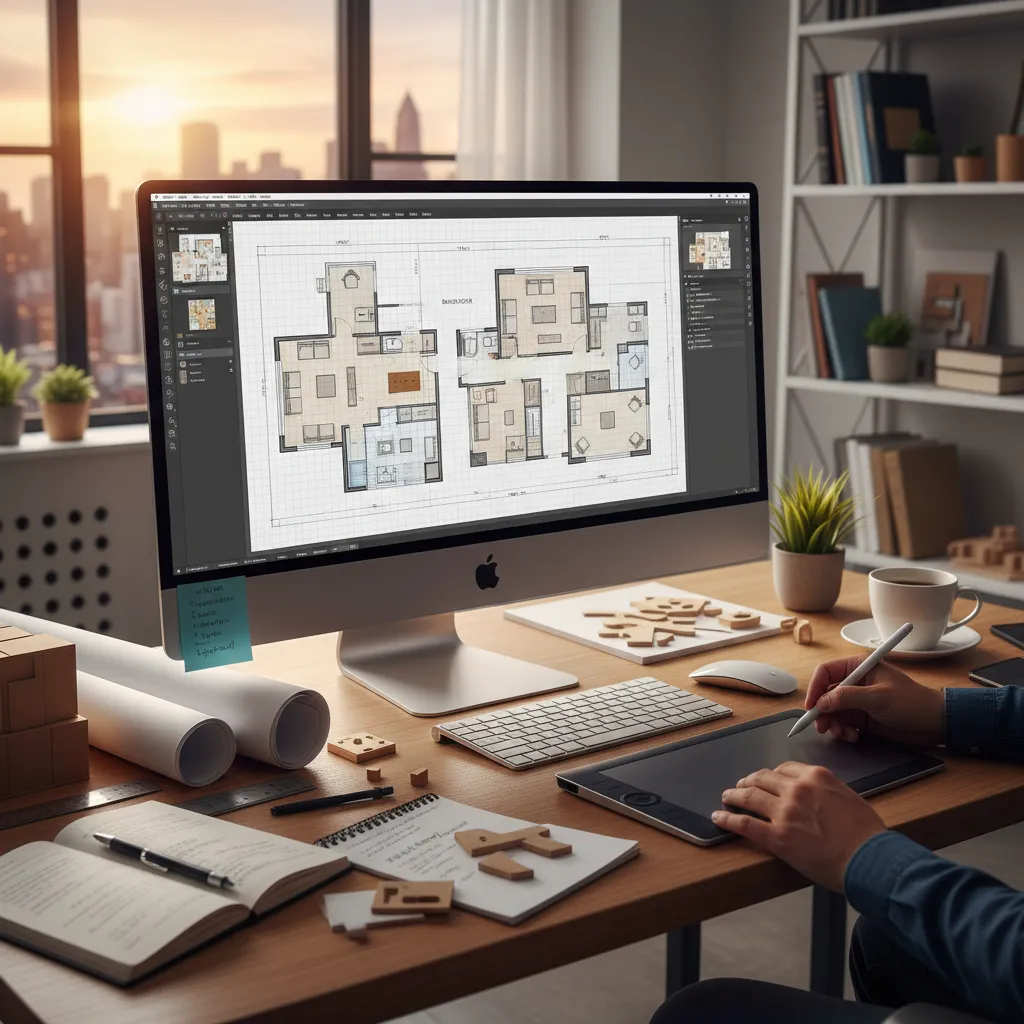 Pantalla mostrando plano de distribución de una vivienda en software de diseño