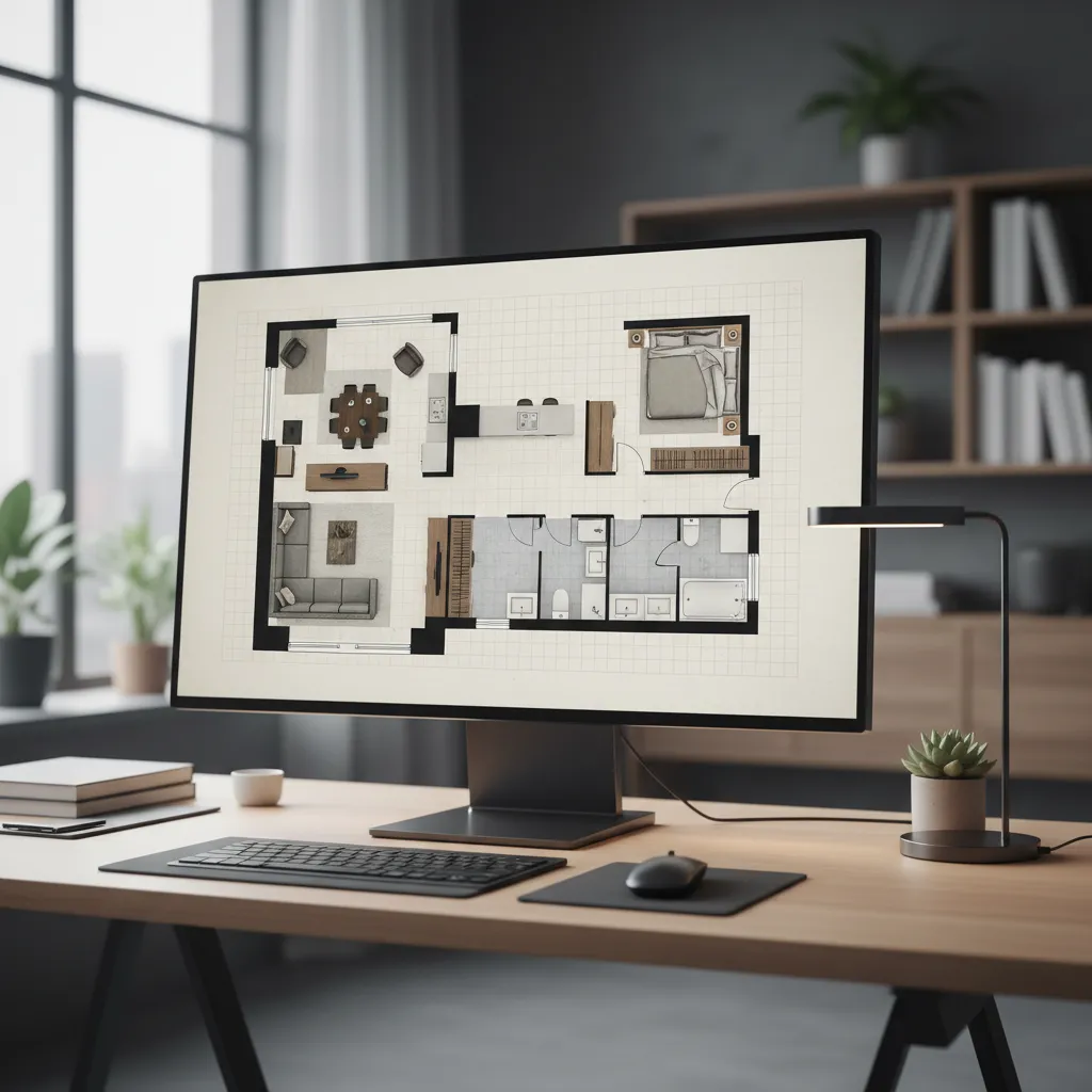 Plano digital de distribución de una vivienda en diseño interior