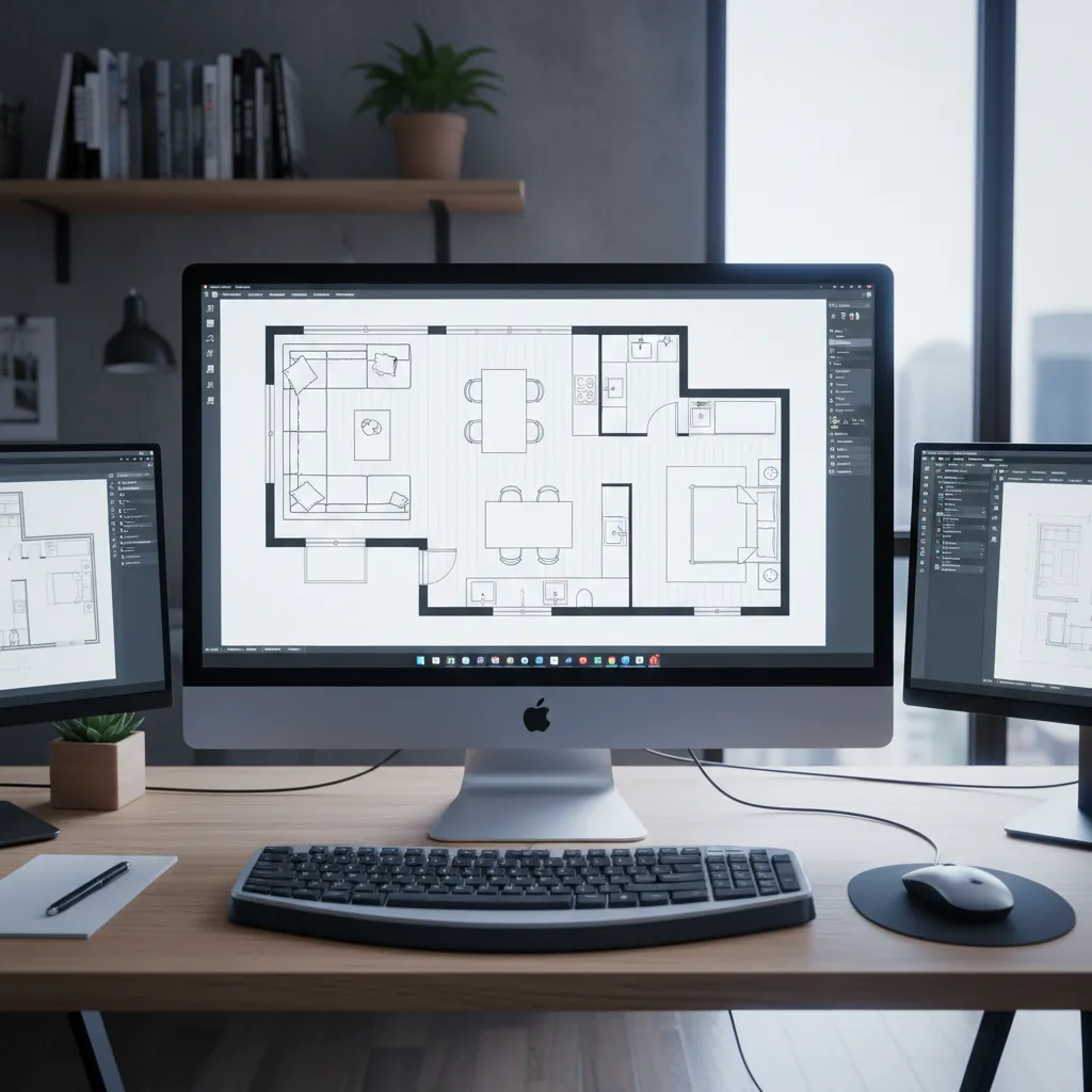 Plano digital de una vivienda con distribución de muebles en un programa de diseño