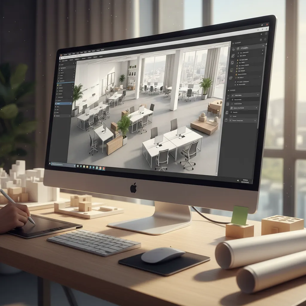 pantalla con planificación digital de un espacio interior