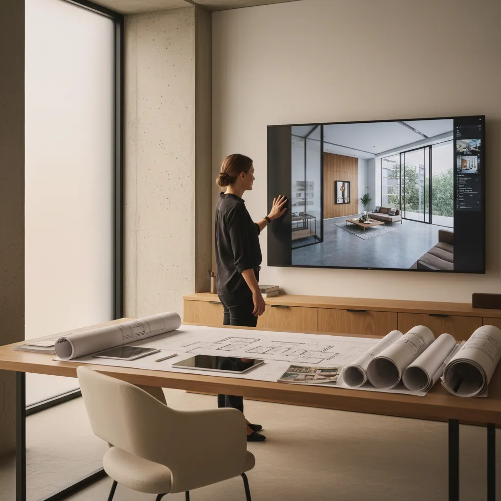 Diseñador revisando planos de distribución de una vivienda en pantalla