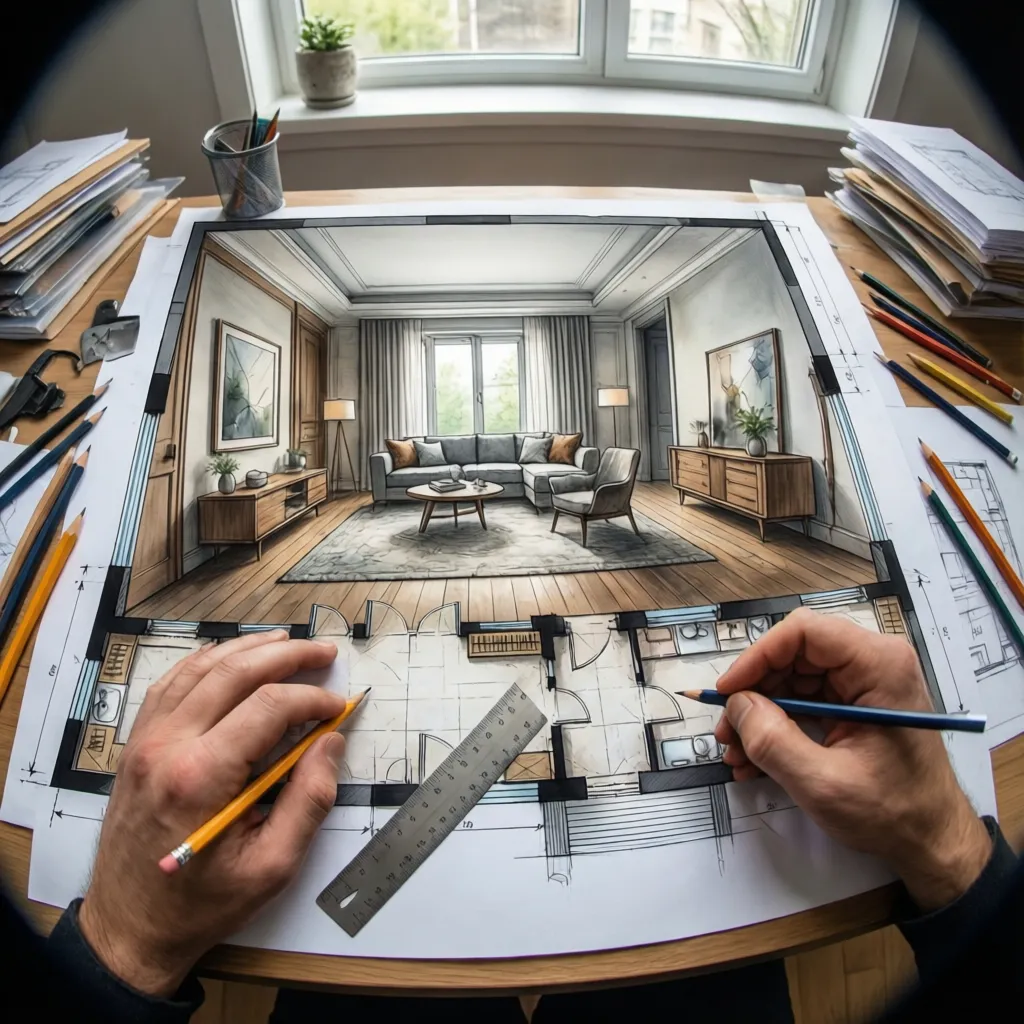 Plano de distribución de una vivienda en proceso de diseño
