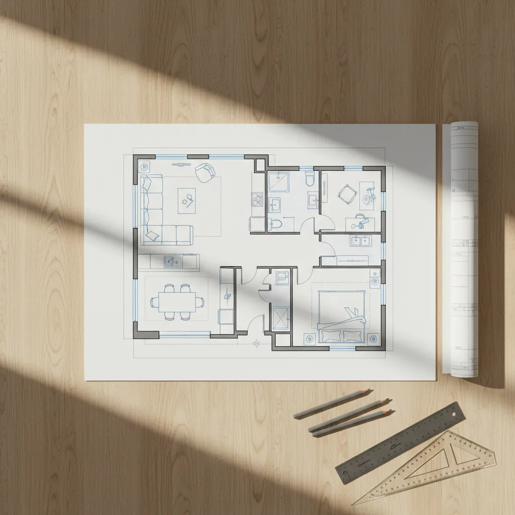 Plano de distribución de apartamento con diseño de interiores