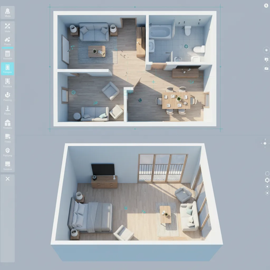 Diseño digital de distribución de habitaciones en software de planificación de interiores