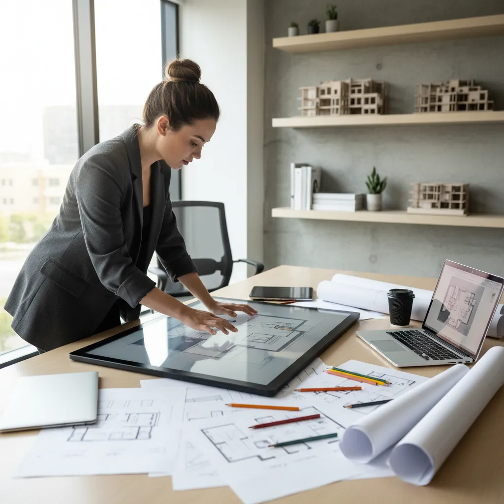 Diseñador organizando la distribución de un apartamento en plano digital