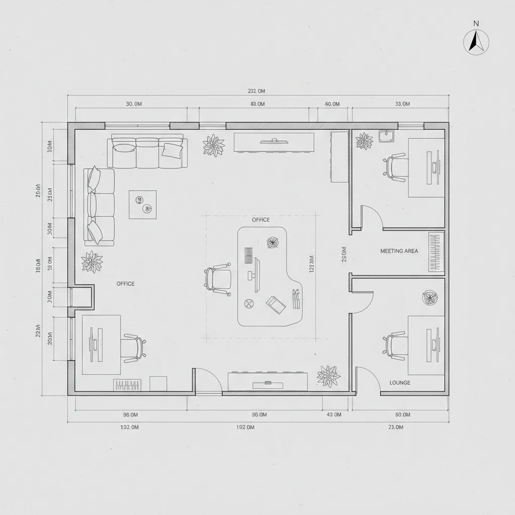 Plano de distribución de vivienda con muebles y medidas