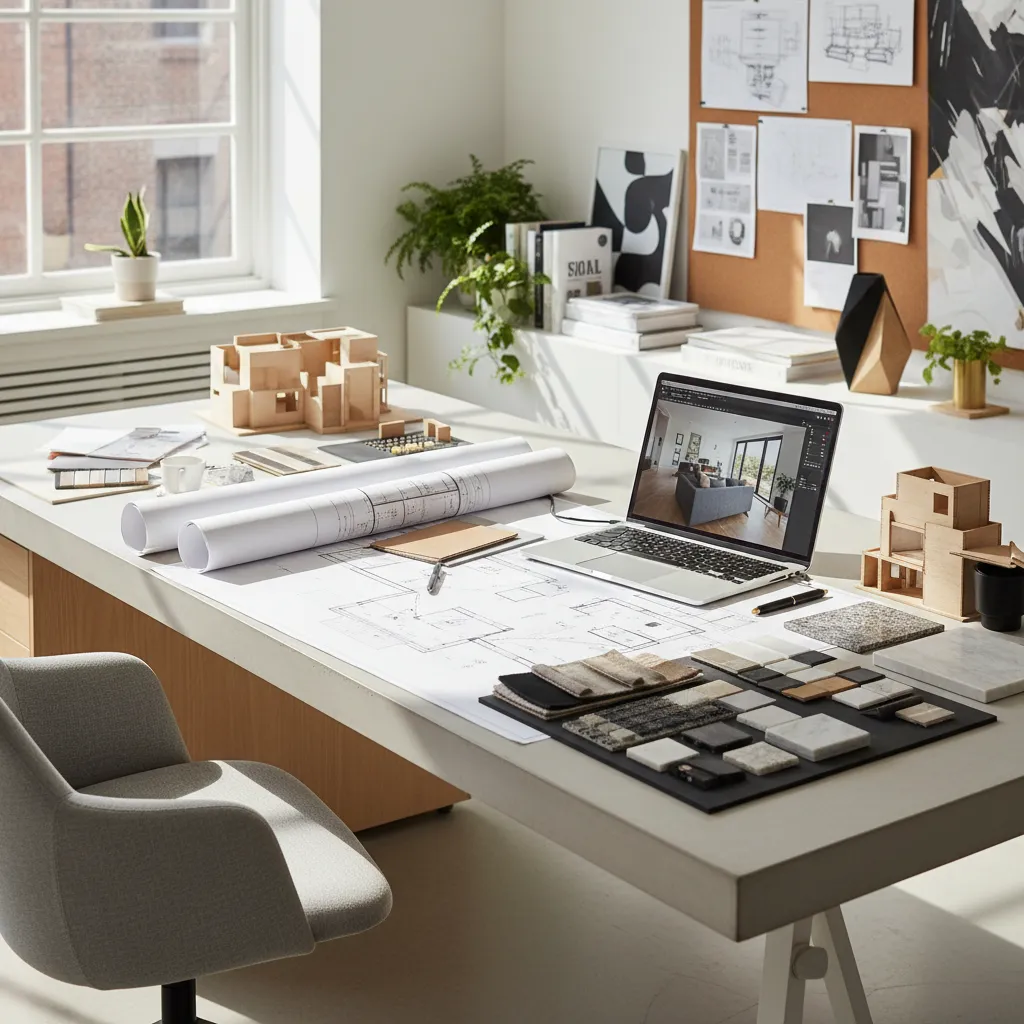 Diseñador trabajando en la planificación de un espacio interior