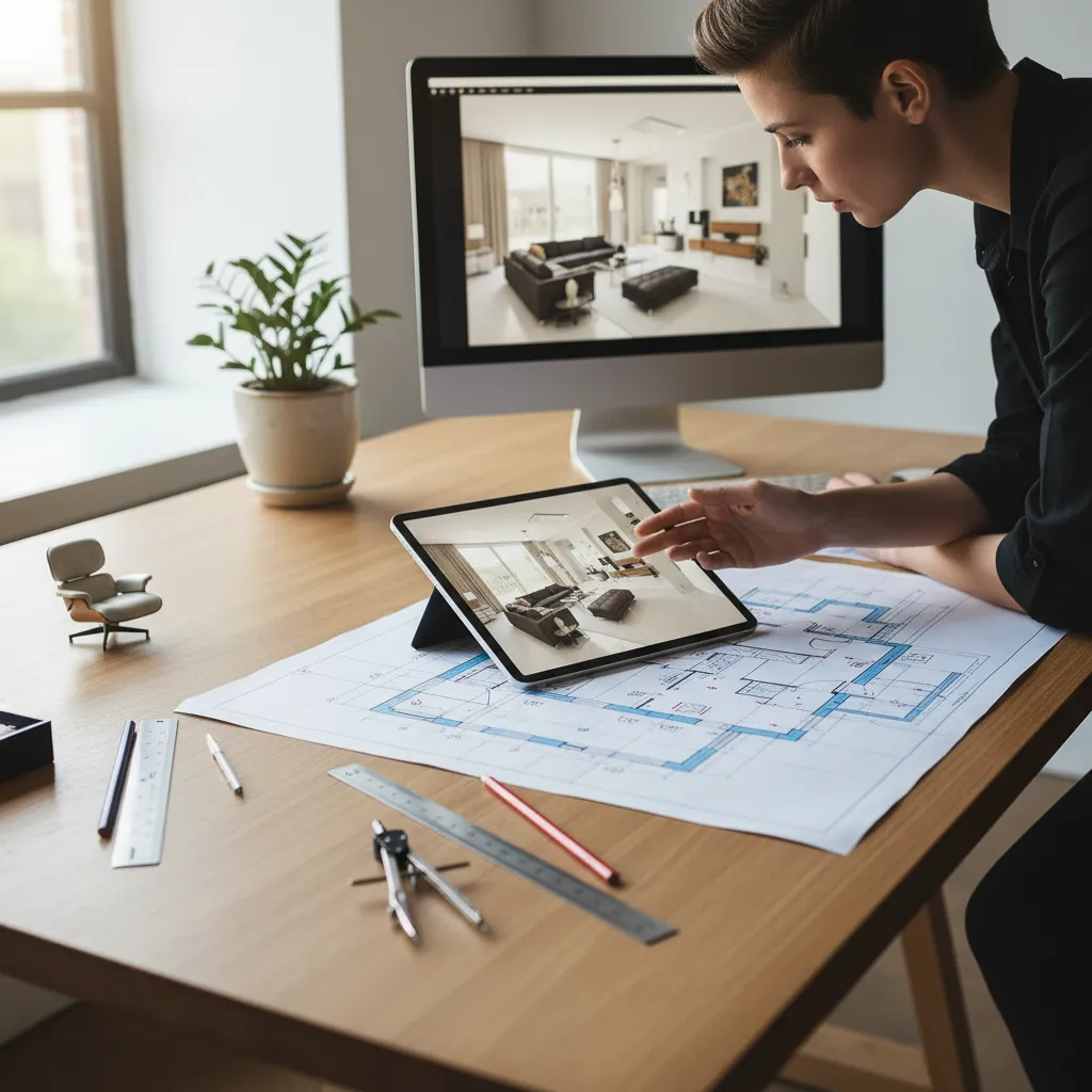 planificación de distribución interior con plano y modelo 3D