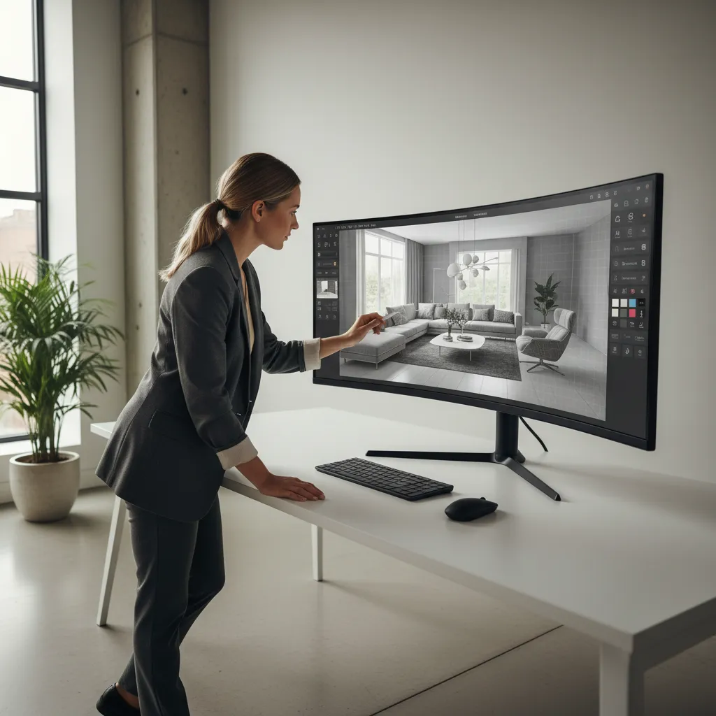 Diseñador revisando la distribución de una habitación en pantalla