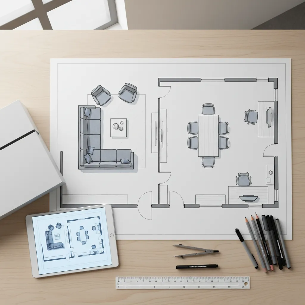 Plano de distribución de una vivienda con herramientas de planificación espacial
