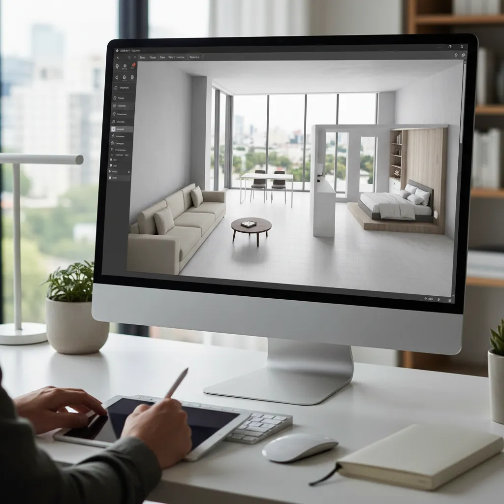 Plano digital de distribución de una habitación en proceso de diseño