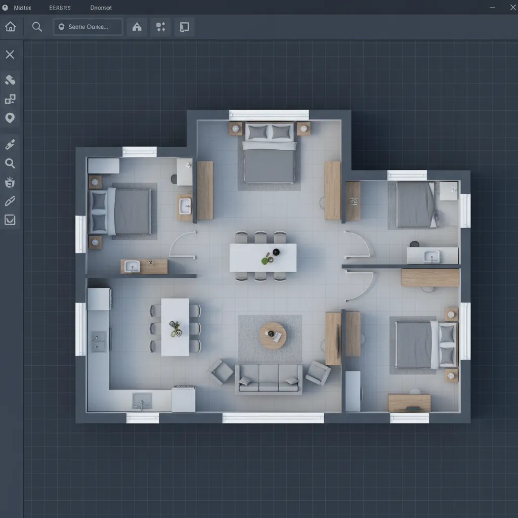 Plano digital de una casa con habitaciones organizadas en un planificador virtual