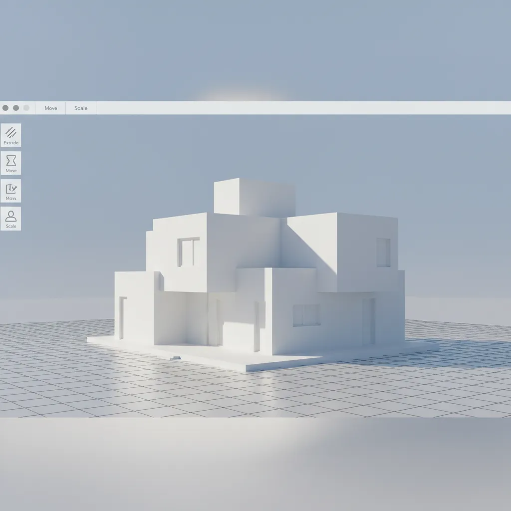 Proceso de planificación de fachada de casa en modelo 3D