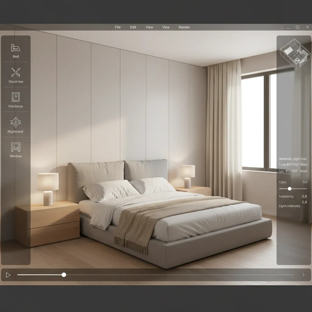Planificación de dormitorio en software de diseño interior 3D