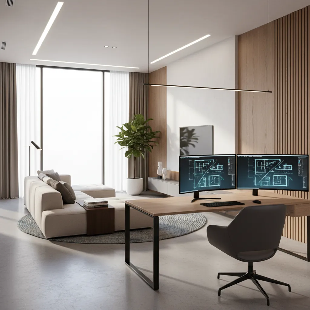 Planificación digital de una habitación en diseño interior