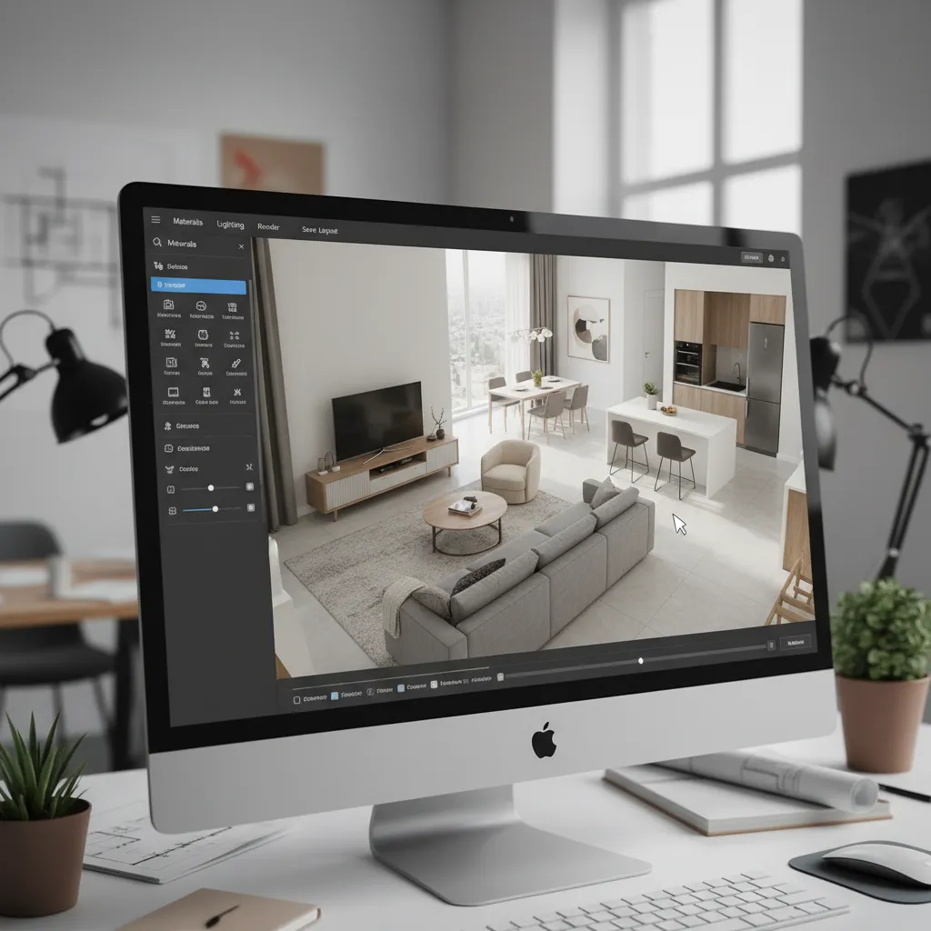 Planificación digital de una habitación con muebles en modelo 3D