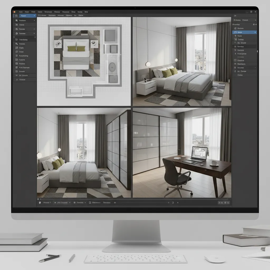 Planificación digital de una habitación en software de diseño interior
