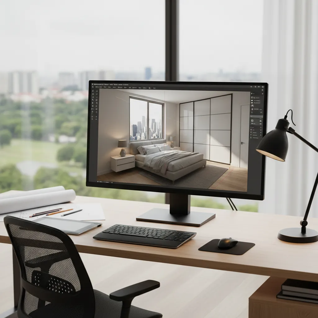 Diseño de habitación planificado en un software de interiorismo