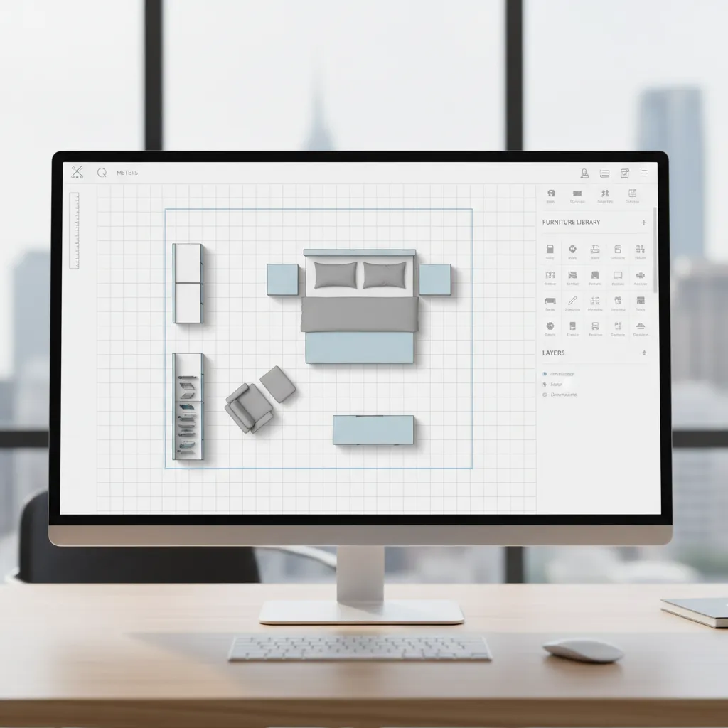 Diseño de distribución de una habitación con muebles