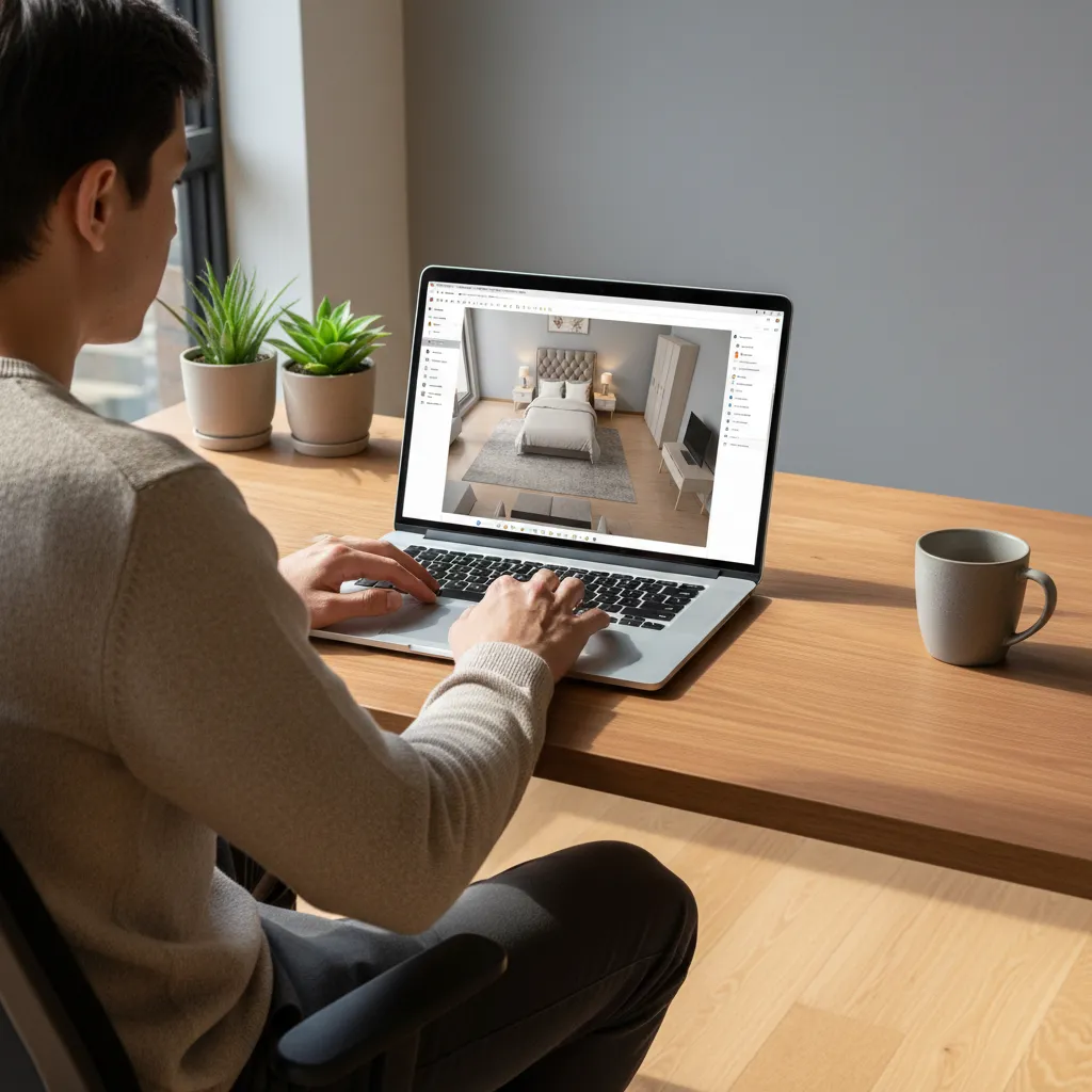 Usuario diseñando una habitación en un planificador 3D online