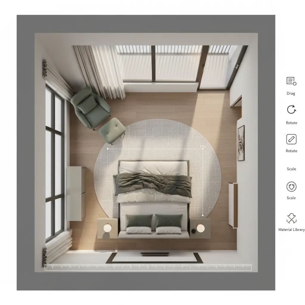 Plano digital de una habitación con muebles colocados virtualmente