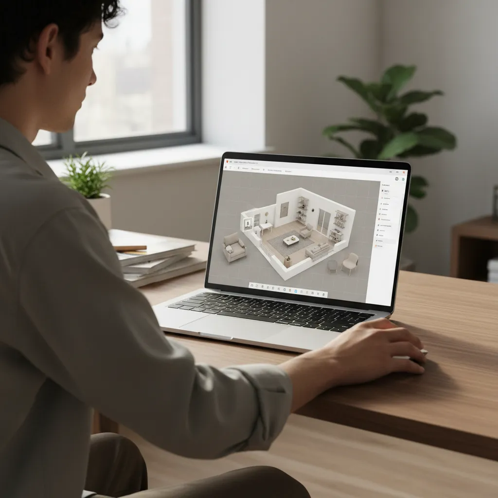 persona organizando muebles en un planificador digital de habitaciones