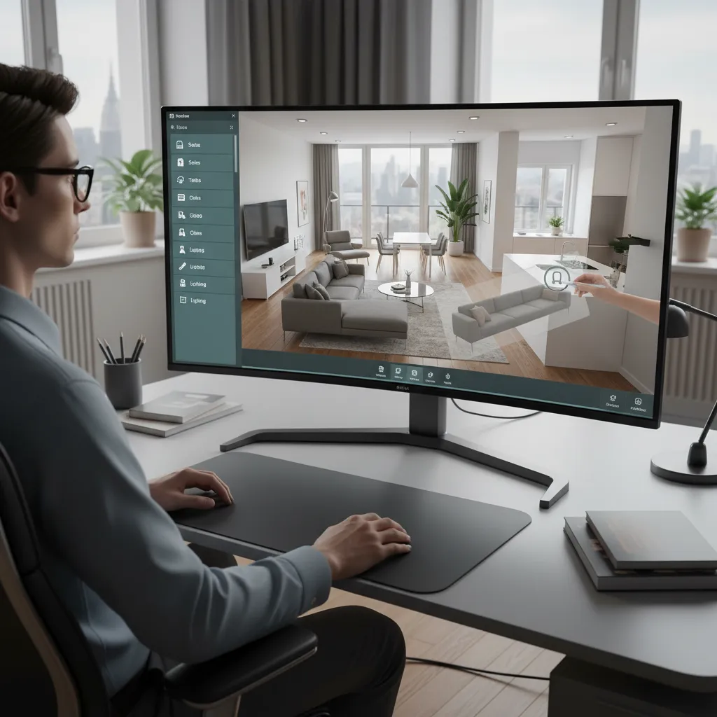Usuario organizando muebles en un planificador digital de habitaciones