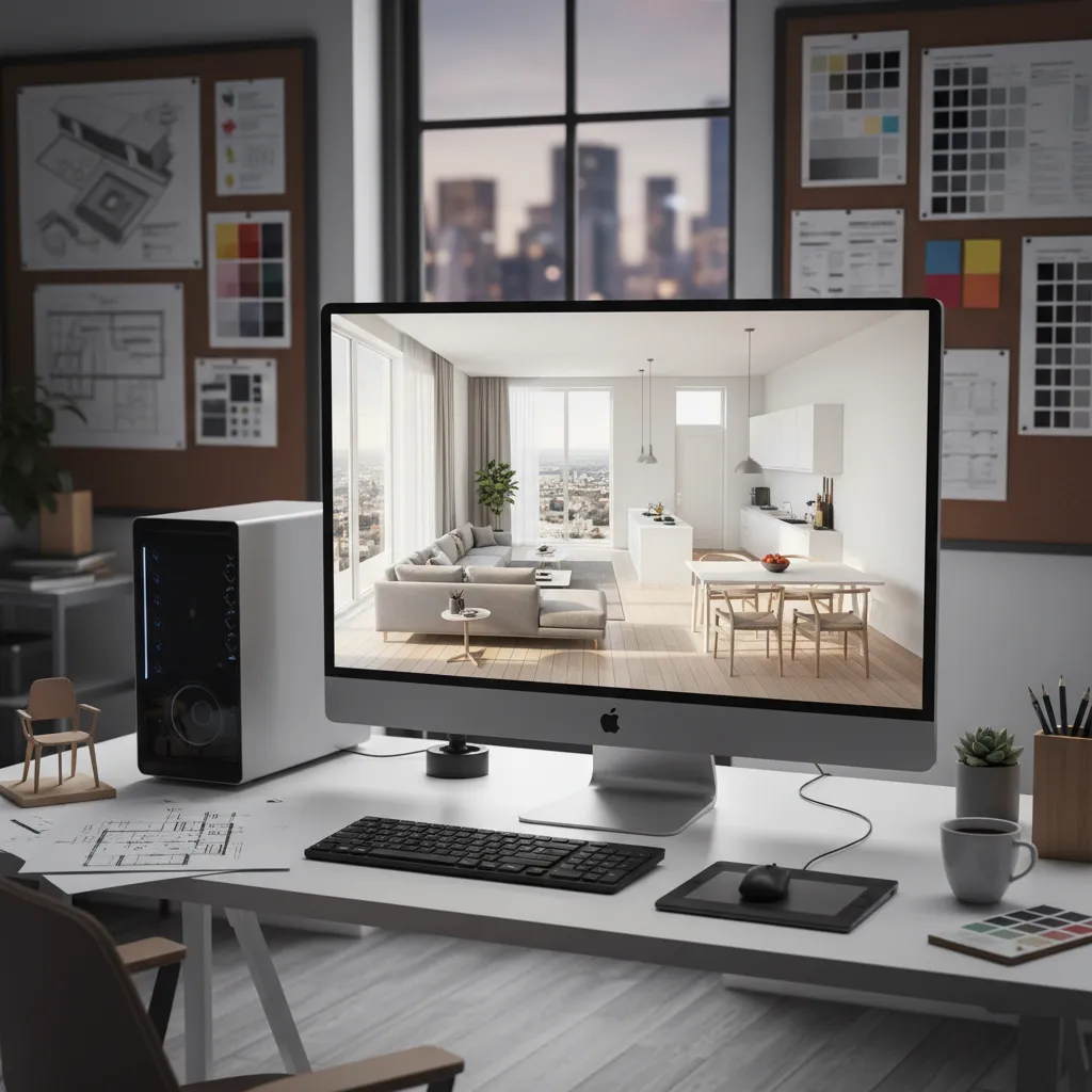 visualización 3D de plano de vivienda en proceso de diseño