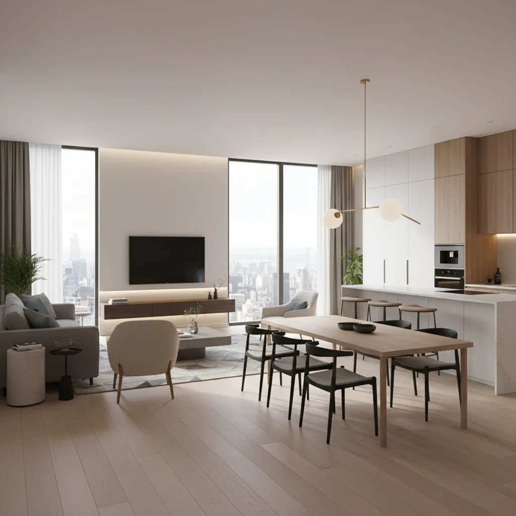 Visualización 3D de interior de vivienda antes de construir