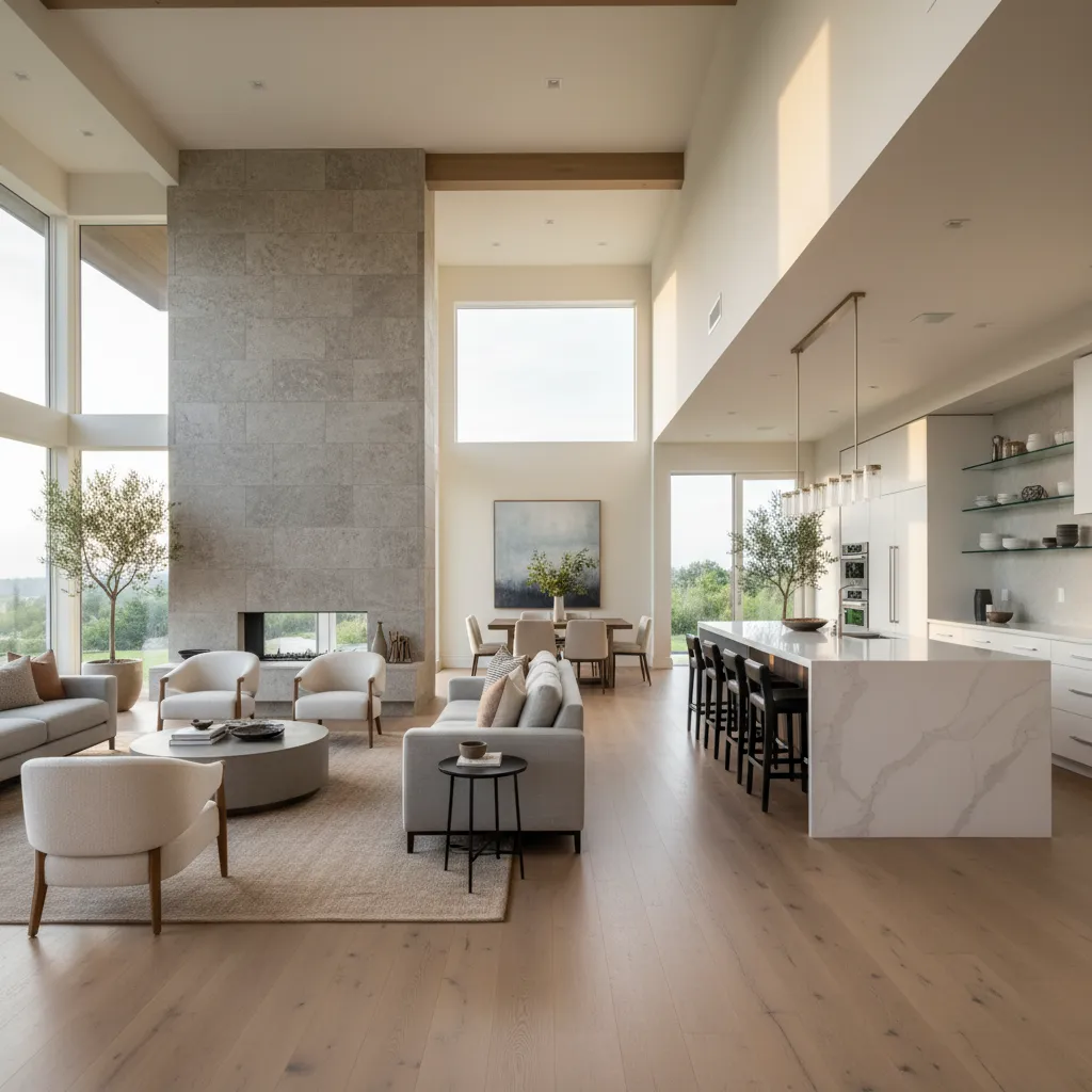 Diseño interior de una vivienda moderna con espacios abiertos