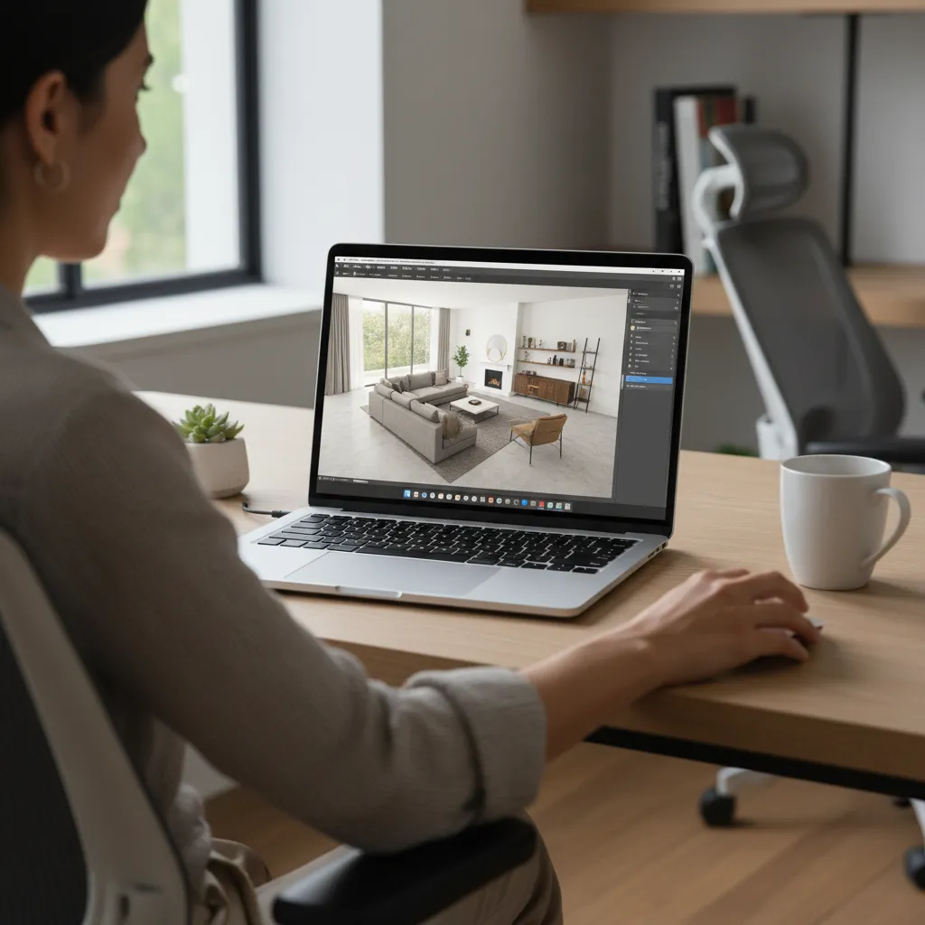 Persona utilizando una herramienta digital para planificar el diseño de una habitación