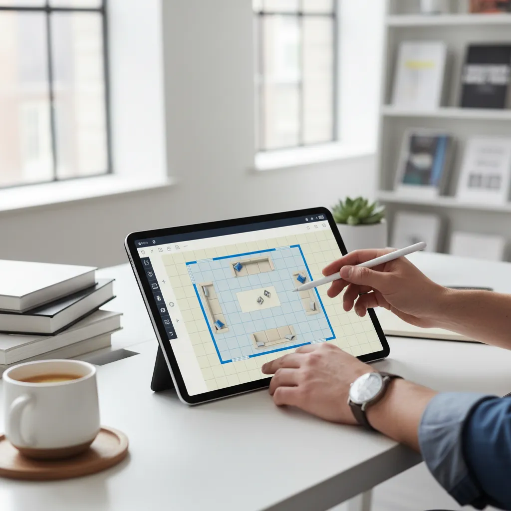 persona ajustando distribución de muebles en un plano digital