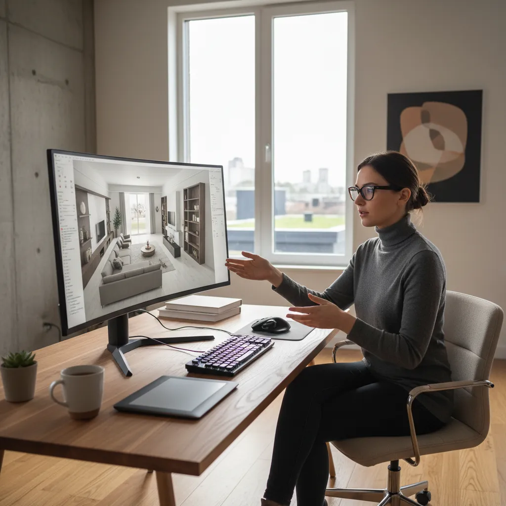 Diseñador usando software para planificar distribución interior