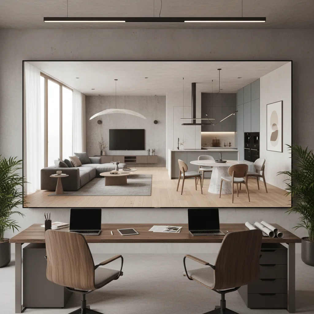 Visualización digital de un diseño interior en 3D antes de su construcción