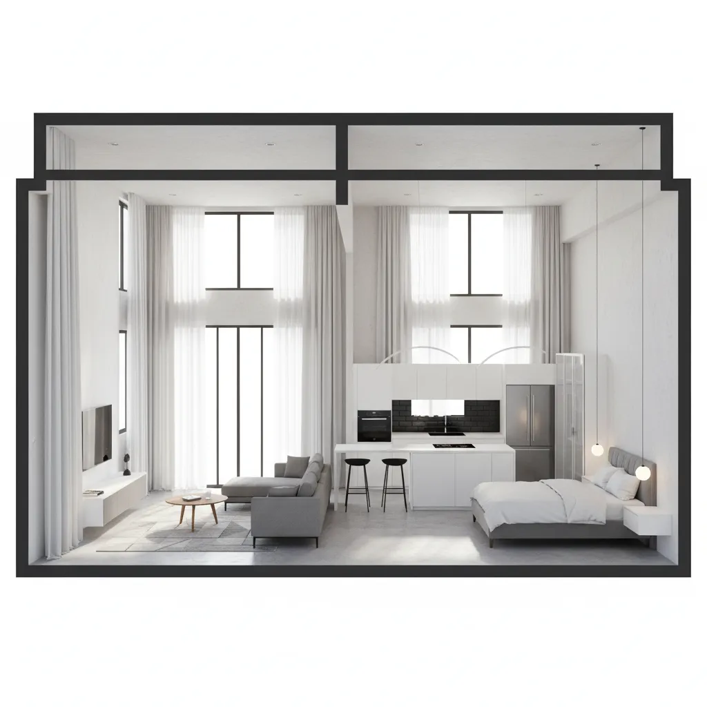 Vista 3D de un apartamento diseñado digitalmente