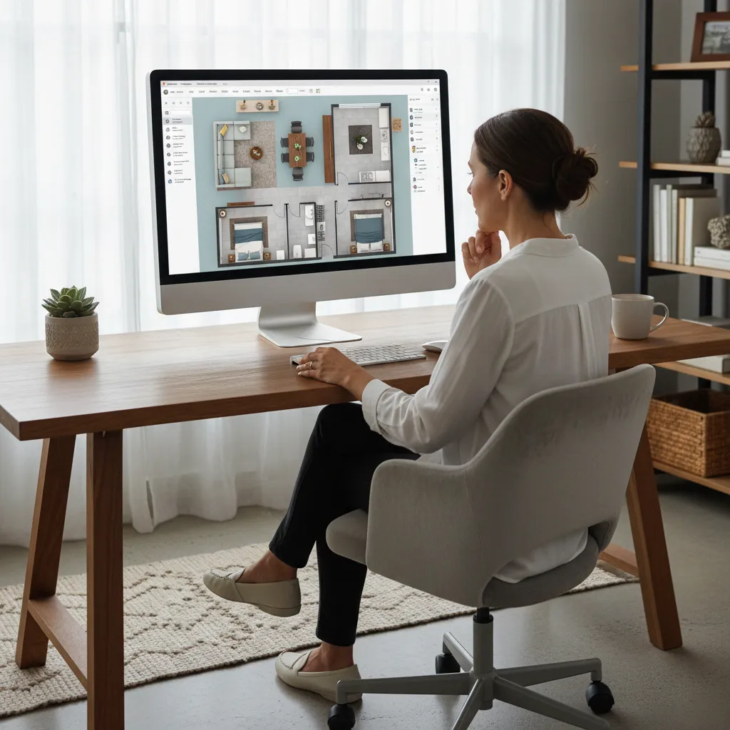 Persona diseñando la distribución de una habitación usando una herramienta digital