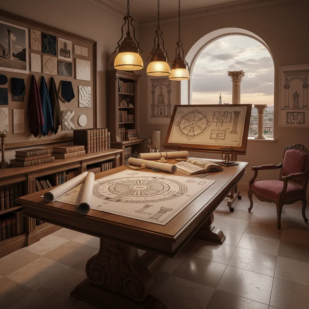 Proceso de planificación de un interior clásico con diseño arquitectónico