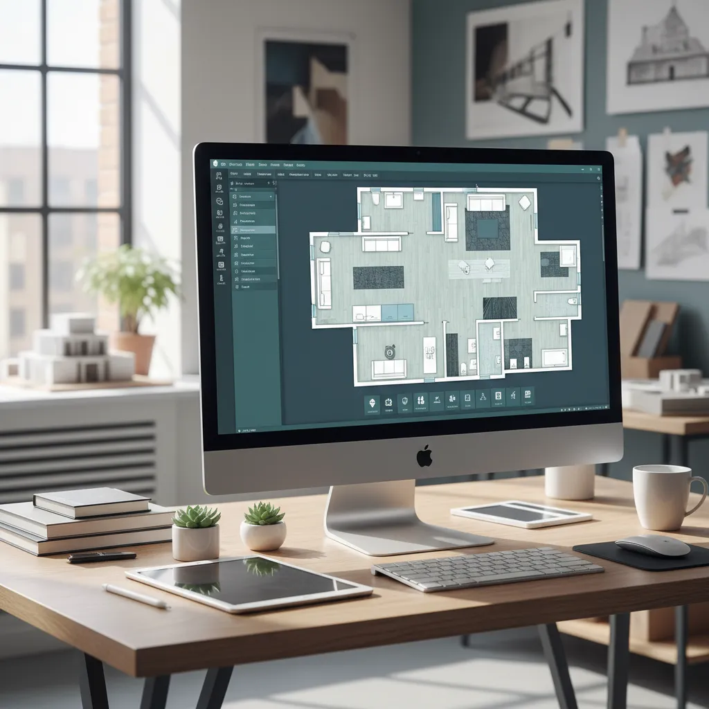 Plano digital de distribución de una vivienda en pantalla