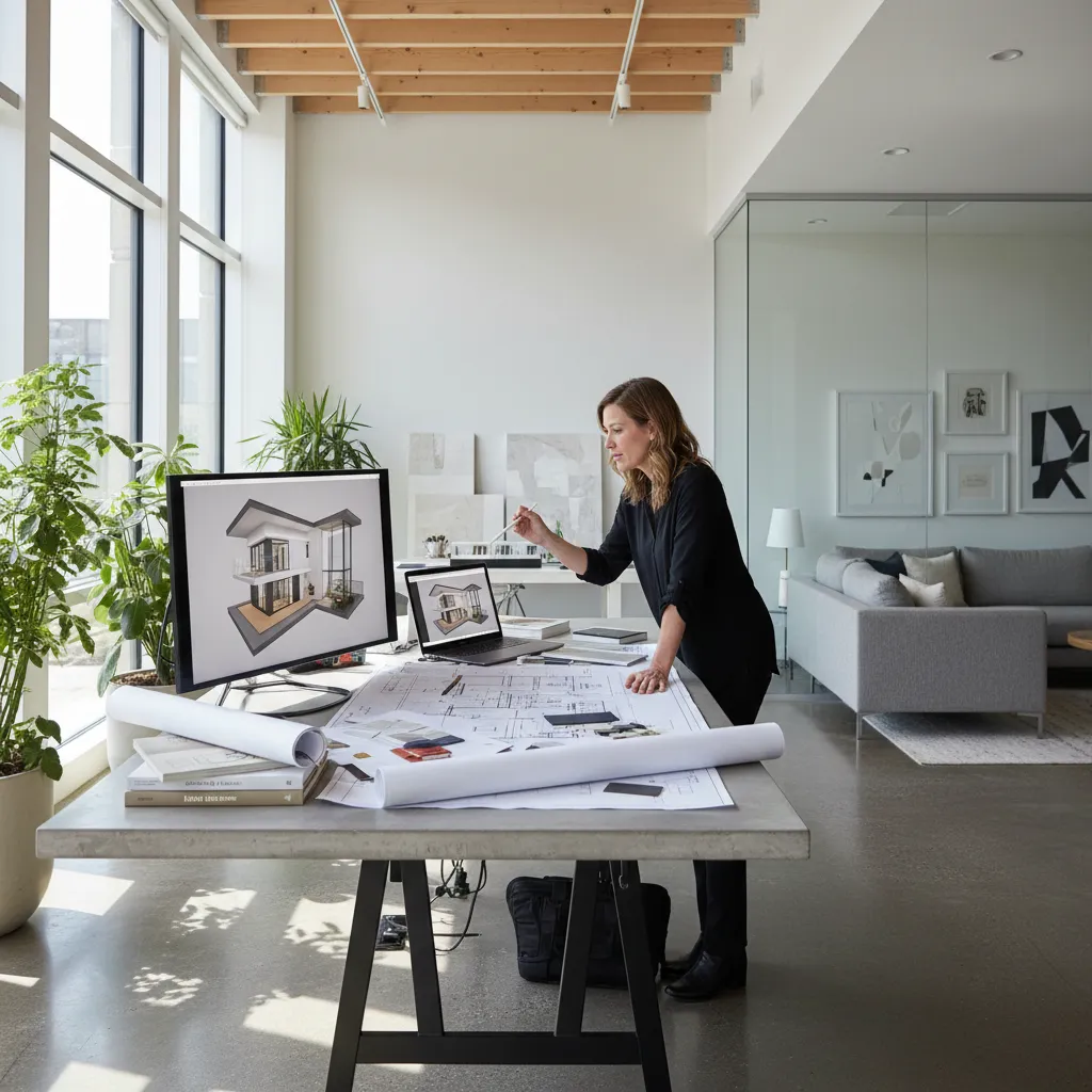 Diseñador de interiores trabajando en la planificación de un espacio residencial