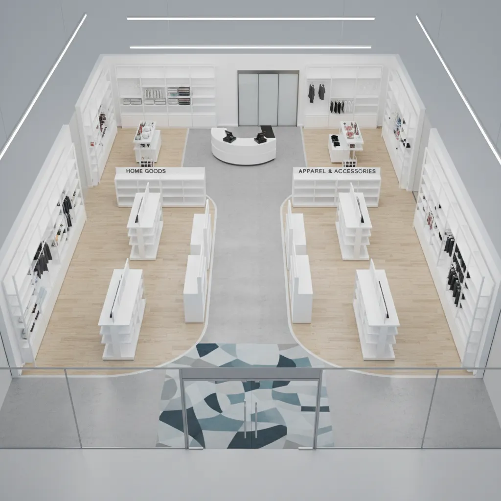 Plano 3D de distribución de un local comercial