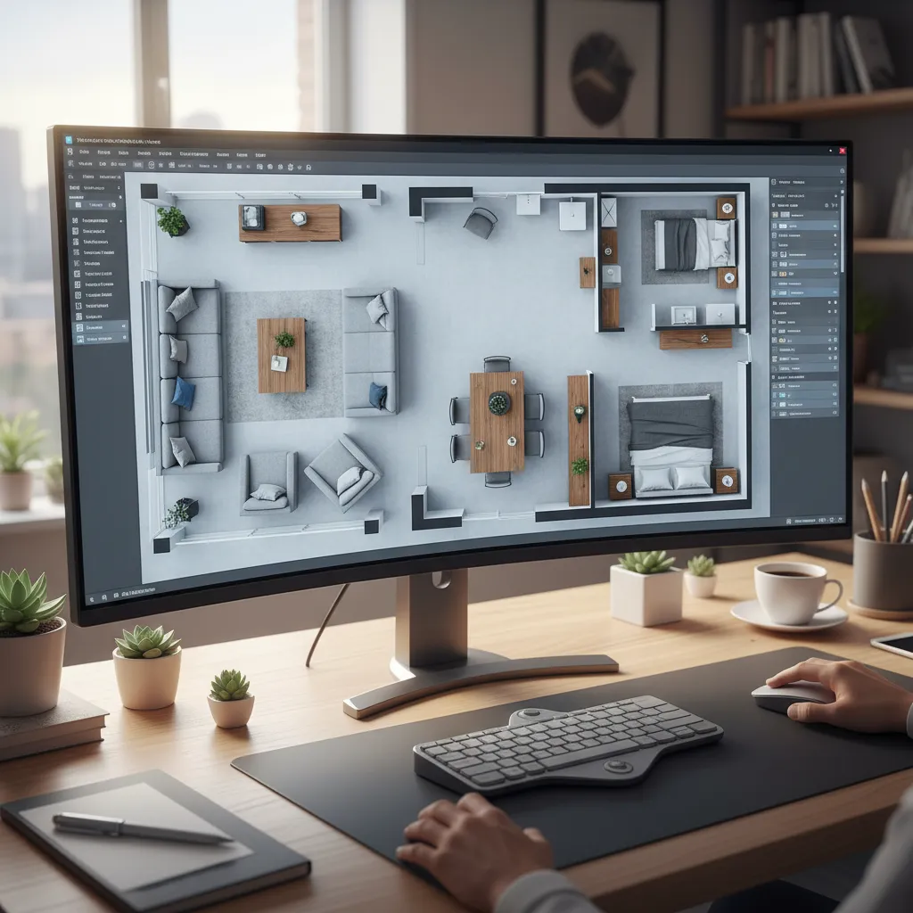 Distribución de muebles en un plano digital de vivienda