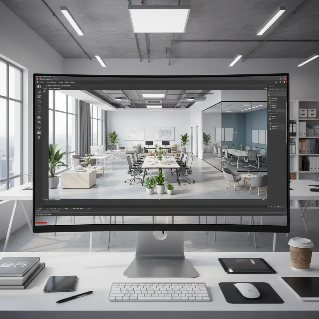 Diseño digital de distribución de oficina en 3D