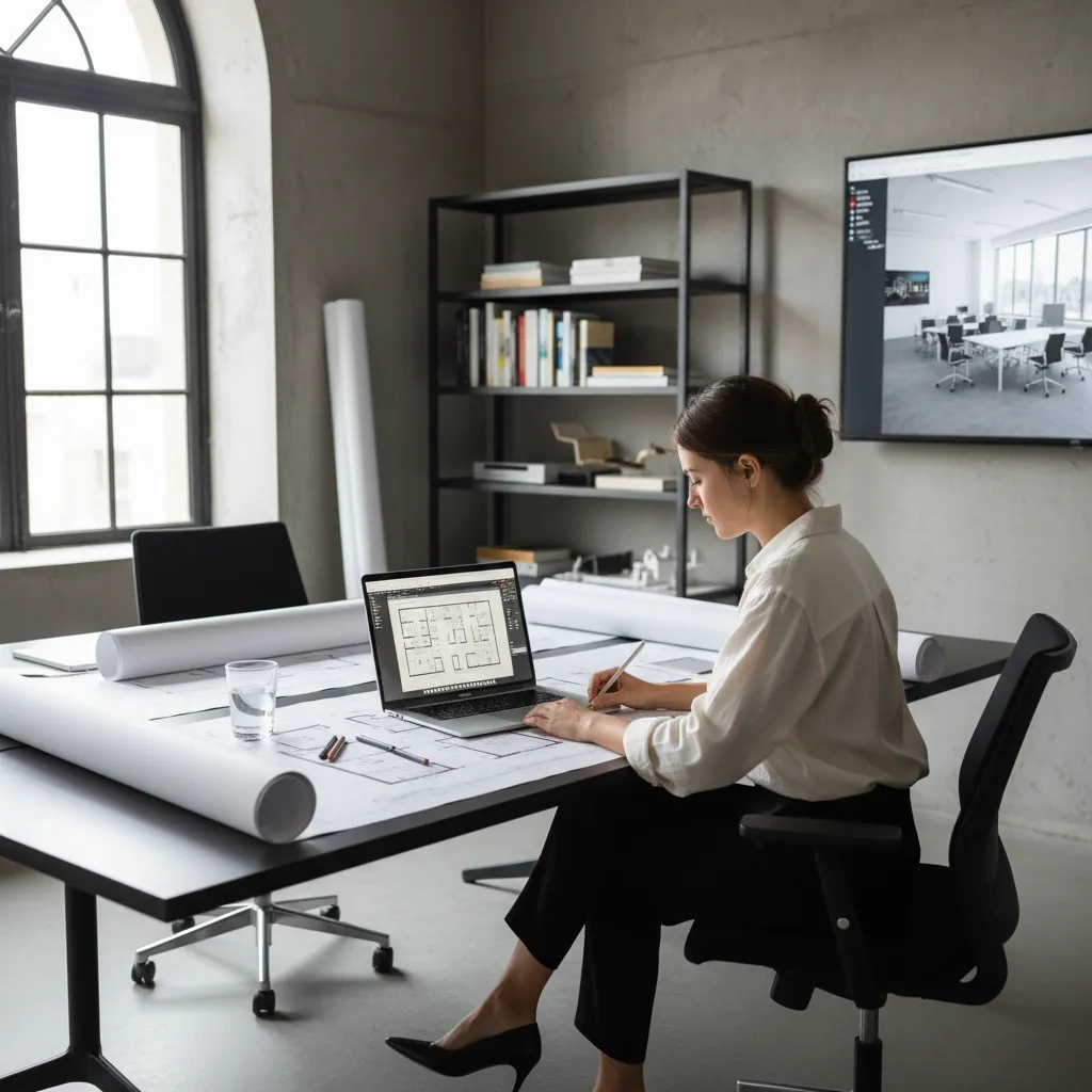 Diseñador planificando la distribución de una oficina